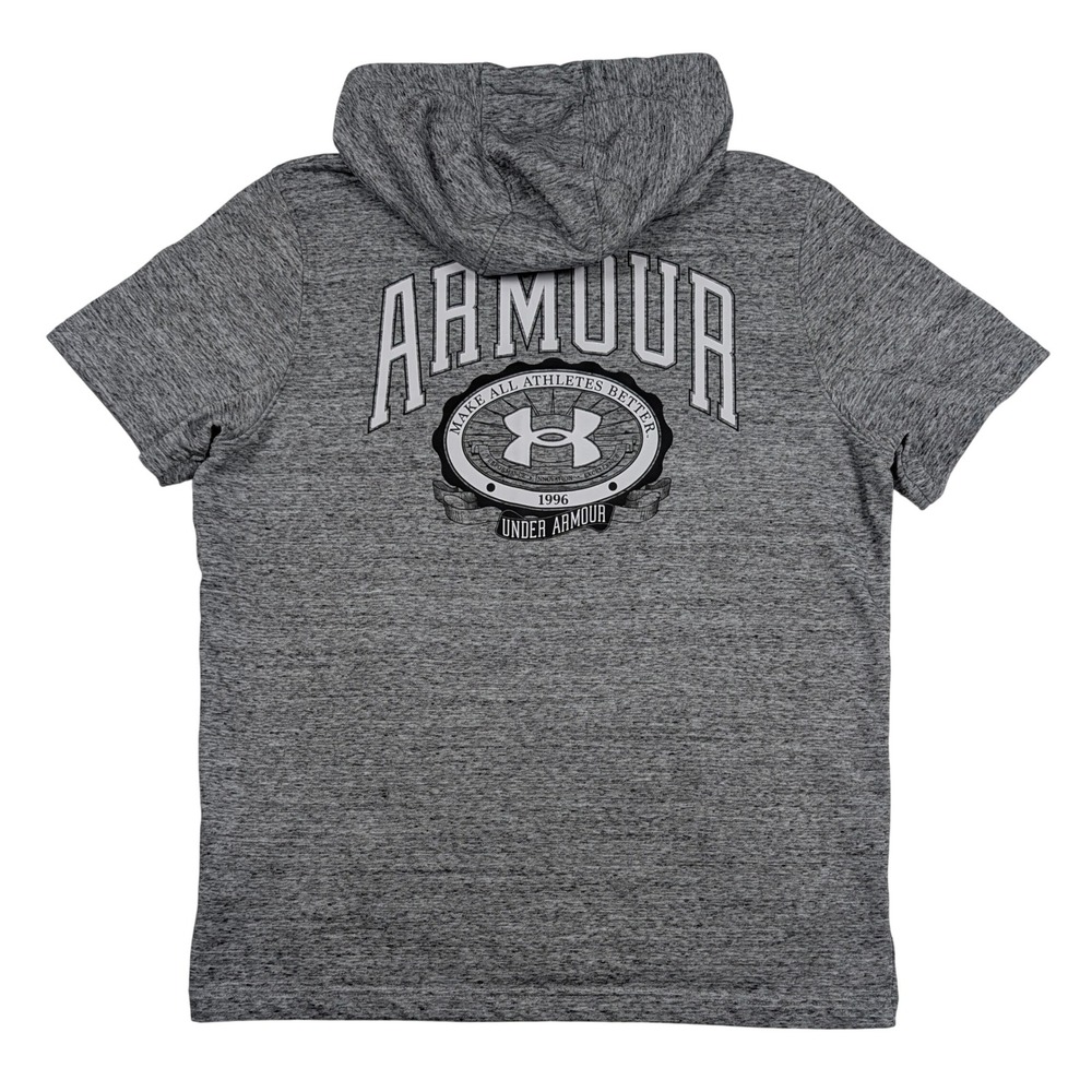 Under Armour Short Sleeve Hoodie Mens Large Gray Graphic Rival French Terry Gym